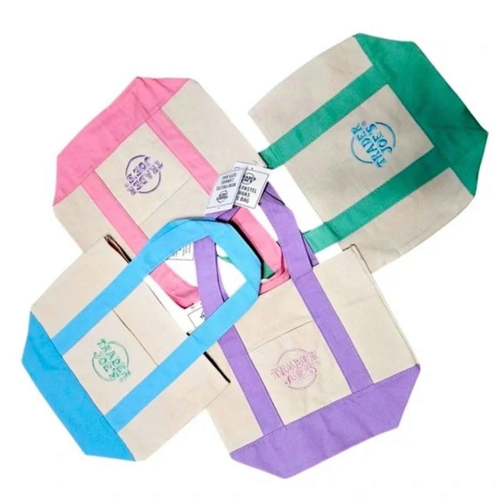 Trader Joe’s canvas pastel mini tote! Set of 4- Pink, Green, Blue, Purple